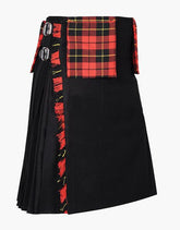 Utility Kilt-Black with Wallace Tartan Color - scottish kilt jacket